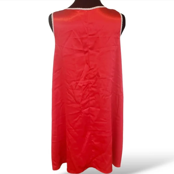 Vintage Red Satin Slip Dress Nightie Lace Rosette Beads Romantic Dark Coquette - Picture 2 of 12
